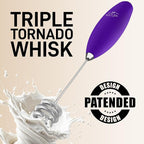 Zulay Kitchen Patented Tornado Triple Whisk Milk Frother with 4 Duracell Batteries – Handheld Foam Maker for Coffee, Lattes, Matcha & Hot Chocolate – Rich, Creamy Froth in Seconds - Purple