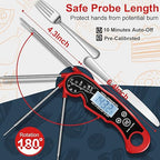 Meat Thermometer Digital for Grilling and Cooking - ANDAXIN Waterproof Ultra-Fast Instant Read Food thermometers with Backlight & Calibration for Kitchen, Deep Fry, BBQ, Grill(Red/Black), LCD