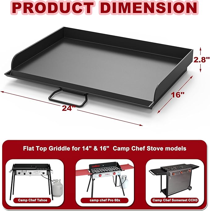 Flat Top Griddle for Camp Chef 2 Burner Griddle, 16" x 24" Fry Griddle Replacement Part for Camp Chef Tundra, Expedition 3X, Big Gas Grill 16, Outdoor BBQ Camping Grills Accessories