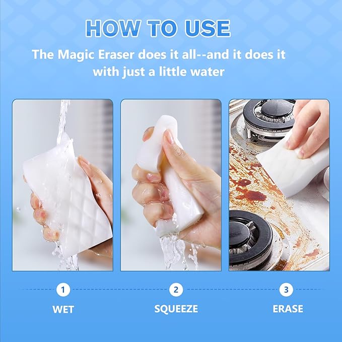 squish Magic Sponge Eraser, 10 Count Magic Cleaning Pads for Walls Oven, Kitchen, and Shoe Cleaner, Magic Erasers with Melamine Foam, Universal Cleaner