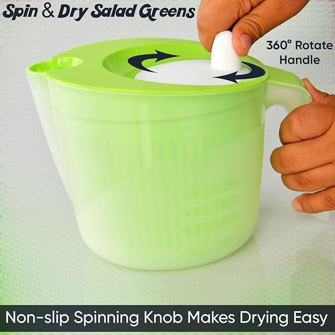 Home-X Salad Spinner with Pouring Spout – Lettuce Spinner and Vegetable Washer with Removable Strainer Basket – BPA-Free Salad Strainer for Drying Fresh Greens, Spinach, and Veggies