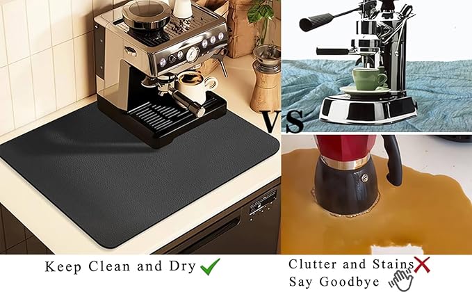 Coffee Mat for Countertops ,Coffee Bar Accessories Fit Under Coffee Maker Espresso Machine, Absorbent Hide Stain Rubber Mat for Countertop ,Dish Drying Mat for Kitchen Counter (Dark Gray, 16"x24")