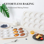 Vinino Silicone Madeleine Pan with Metal Reinforced Frame, 12-Cavity Shell Shape Madeleine Mold with Non-Slip Handle, Nonstick Madeleine Cookie Trays for Oven, BPA Free, Dishwasher Safe- Cream