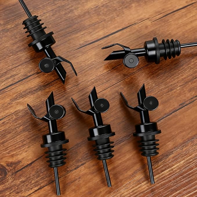 6 Pcs Auto Flip Liquor & Oil Pour Spout, 304 Stainless Steel Dispenser Spout for Olive Oil, Alcohol, Wine, Vinegar, Home & Bar Essential Tools, Black