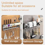 Hanging Wall Mount Knife Wall Mount,Kitchen Utensil Hanger,Space-Saving Kitchen Utensil Rack with Hooks,Kitchen Storage Shelf for Utensils Spatula Spoon, Easy to Clean (Black, 40CM+8Hook)