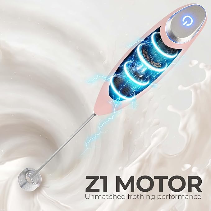 Zulay Kitchen Patented Tornado Triple Whisk Milk Frother with 4 Duracell Batteries – Handheld Foam Maker for Coffee, Lattes, Matcha & Hot Chocolate – Rich, Creamy Froth in Seconds - Spritz Pink