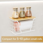 Small Grocery Bag Holder, Trash Bag Dispenser with Removable Bamboo Top, No Drill,White