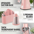Zulay Kitchen Rotary Cheese Grater 5 Blade Cheese Shredder - Manual Hand Crank Cheese Grater With Reinforced Suction & 5 Interchangeable Drums - Easy to Use, Vegetable Chopper Round Mandoline Slicer