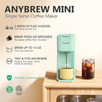 Tastyle Mini Hot and Iced Coffee Maker Single Serve, for K Cup and Ground, 6 to 14 Oz Brew Sizes, with Recipe Book, for Home, Travel, RV, Office and Dorm, Mint