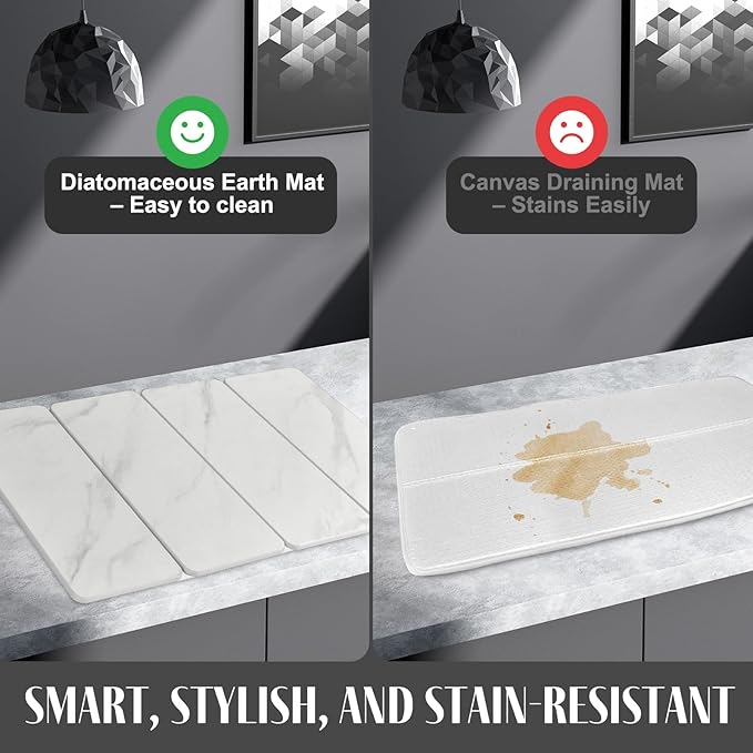 Large Stone Dish Drying Mats for Kitchen Counter, 24"(L)×16"(W) Marble pattern, Drying Collapsible Dish Drying Mat, Eco-Friendly Absorbent Diatomaceous Earth Mats for Dishes Bottles Cups