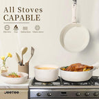 JEETEE Pots and Pans Set Non Stick 17pcs, Kitchen Cookware Sets with Detachable Handle, Induction Nonstick Cookware Set with Removable Handle, Stackable RV Cookware, Oven Safe, PFAS/PFOA Free, Beige