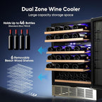 ORYMUSE 24 Inch Wine Cooler Refrigerator, 46 Bottle Dual Zone Wine Fridge with Stainless Steel Glass Door, Adjustable Shelves, Upgraded Compressor, Built-In Freestanding for Home, Bar, Kitchen