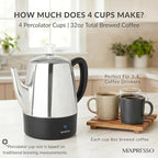 Mixpresso Small Electric Percolator Coffee Pot 4 Cup Stainless Steel - Coffee Percolator Electric with Keep Warm Function - Auto Shut-Off for Safe Daily Brewing