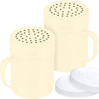 CUSINIUM 10oz Beige Stainless Steel Salt Pepper Dredge Shakers - With Plastic Cap - With Handle - Pack of 2