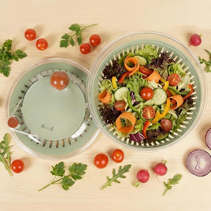 Salad Spinner Large with 5-Blade Slicer & Egg Yolk Strainer, Multifunctional Vegetable Fruit Washing Bowl 4.3 Qt for Efficient Kitchen Washing Drying & Shredding