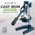 Zulay Kitchen Cast Iron Juicer - Easy-to-Clean Heavy-Duty Manual Juicer, Professional Citrus Juicer - Stainless Steel Lemon Squeezer - Manual Citrus Press & Orange Squeezer - Orange Juicer – Navy