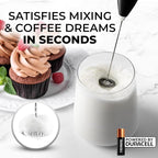 Zulay Kitchen Milk Frother Handheld Electric Whisk with AA Duracell Batteries – Durable Drink Mixer for Coffee, Lattes, Cappuccinos & More - Metallic Black