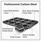 Wrenbury Nonstick Whoopie Pie Pan 12-Cup - Carbon Steel Shallow Baking Tray for Muffin Tops Macarons Cookies Yorkshire Puddings Cornbread & Burger Buns