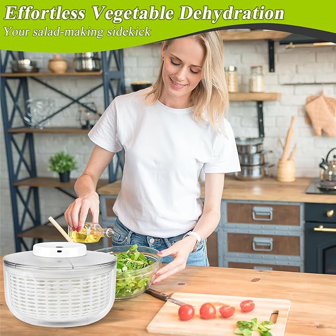 Electric Salad Spinner, 6L Lettuce Spinner Large Capacity USB Chargeble Fruit Vegetable Washer Dryer for Home Kitchen, Include Grater, Scissor, Sauce bottle, 3 Towels