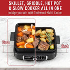 Electric Skillet, Techwood 7.5-Quart 2-in-1 Versatile Multi-Cooker with 5-Level Heat Settings, Come with Removable Non-stick Skillet Pan& Cooking Pot, Dishwasher Safe, 1500W, Black (Black)