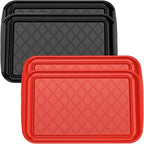 Serving Trays for Party - Set of 4, Large Serving Platters for Raw and Cooked Food, Dishwasher Safe, 17×10.5-inch Stackable Plastic Party Supplies for Grilling, BBQ, Meal Prep (Red, Black)