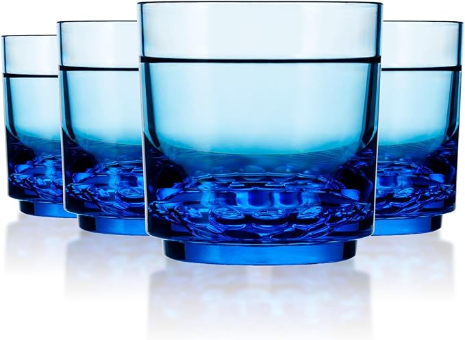 Drinique Unbreakable 10 Oz Drinking Glasses, Set of 4 - Tritan Plastic Shatterproof Tumbler Water Glasses, Drinking Cups, BPA-Free, Dishwasher Safe Alternative Glass Cups Set, 10 Ounces, Blue