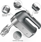 Hand Mixer Electric, 450W Kitchen Mixers with Scale Cup Storage Case, Turbo Boost/Self-Control Speed + 5 Speed + Eject Button + 5 Stainless Steel Accessories, For Easy Whipping Dough, Cream, Gray