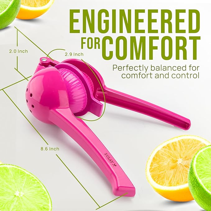 Zulay Kitchen Metal 2-in-1 Lemon Squeezer - Sturdy Max Extraction Hand Juicer Lemon Squeezer Gets Every Last Drop - Easy to Clean Manual Citrus Juicer - Easy-Use Lemon Juicer Squeezer - Dragonfruit