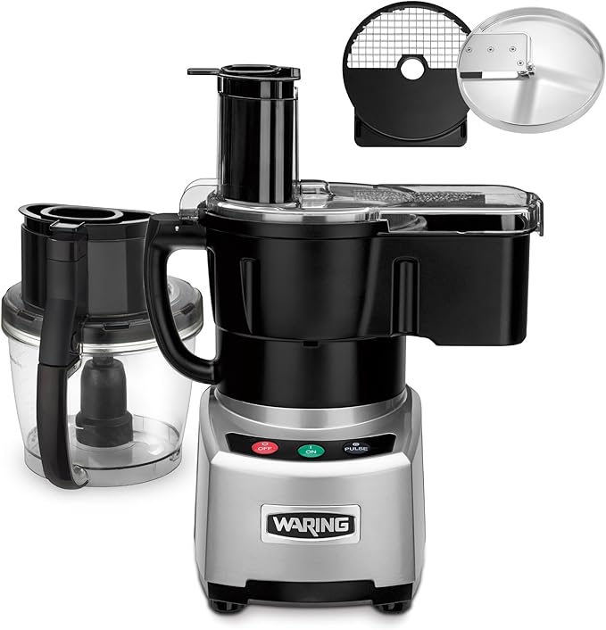 Waring Commercial WFP16SCD 4 Quart Continuous Feed Food Processor, 2 HP Motor, Extra Large Feed Tube, Patented LiquiLock Seal Bowl System, Includes 4 Quart Clear Cutter/Mixer Bowl, Dicing, Shredding, Slicing, Whipping Disc and a Standard S blade for Ch...