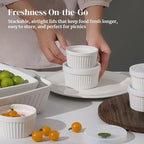DOWAN Ramekins with lids 6 oz, Creme Brulee Ramiken Oven Safe, Ceramic Baking Bowls Souffle Dishes, Custard Cups Charcuterie Boards Bowls Dipping Sauces, Set of 6, White