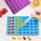 Gummy Candy Molds - Silicone Gummy Dinosaur/Donut/Small Hearts Shapes/Bear Mold with 2pcs Dropper,Non-stick and Bpa Free for Mini Candy Chocolate Gummies Baking
