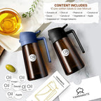 YARRAMATE 2Pcs 16oz/470ml Dark Brown Oil Sprayer for Cooking with Stickers, Food-grade Premium 2 in 1 Olive Oil Dispenser Bottle for Kitchen Gadgets, Air Fryer, Salad, Frying, BBQ (Black&Navy)