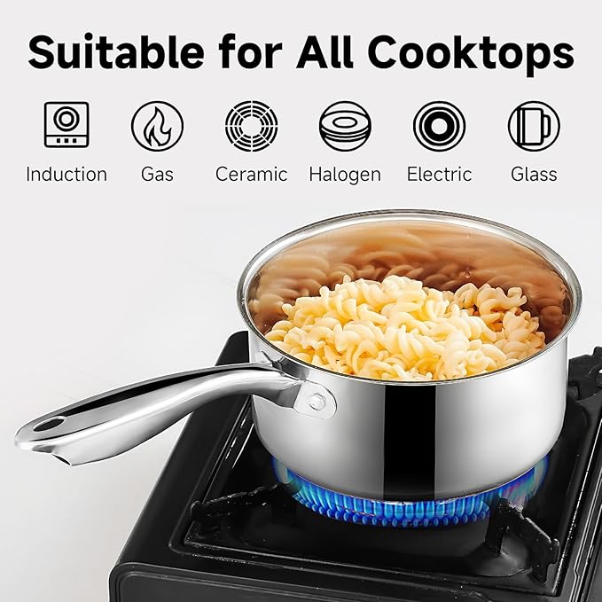 SLOTTET 1Qt & 2Qt & 3QT Stainless Steel Sauce Pan Set with Lid,6 Pcs Non Stick Saucepan,Small Kitchen Pots,Induction Compatible,PFOA FREE