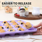 Mini Silicone Muffin Pan with Metal Frame, Non Stick Silicone Cupcake Pan with Handles 24 Cup, BPA Free Silicon Muffin Tin Tray Small for baking, egg bites, Cupcake Mold Purple