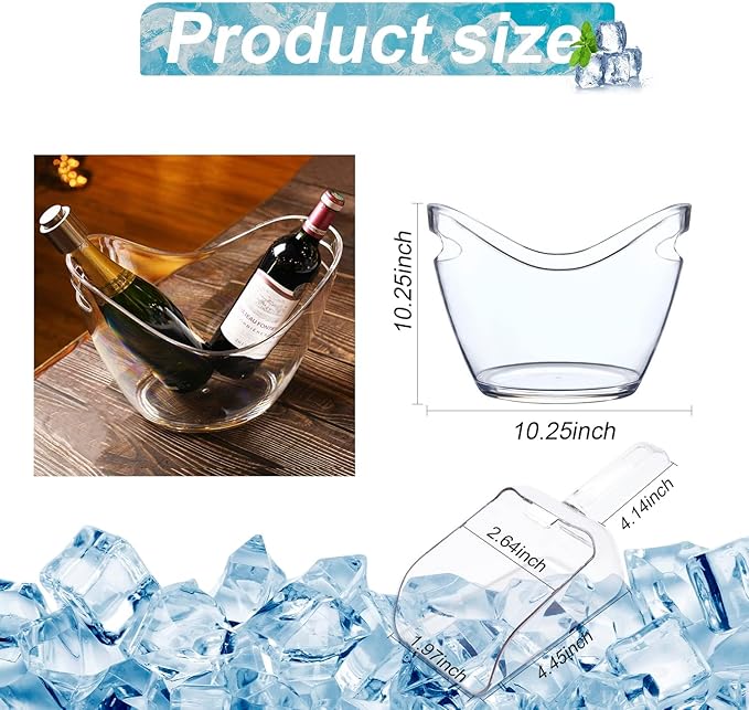 Beverage Tubs for Parties Plastic Ice Bucket for Cocktail Bar Clear Acrylic Wine Bucket with Scoops Drink Bucket Cooler for Chiller Bin for Champagne or Beer (4 L)