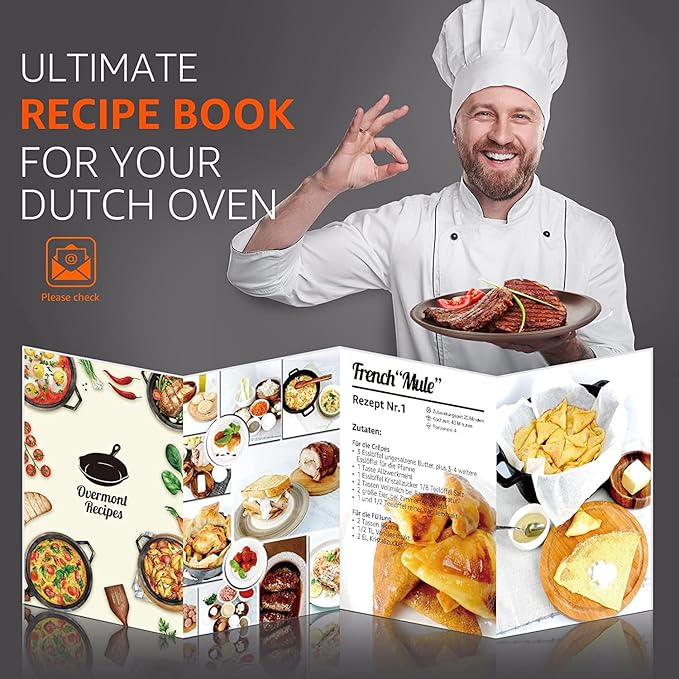 Overmont Cast Iron Skillet with Lid - 2-in-1 Cast Iron Dutch Oven - 3.2QT Deep Pot with Frying Pan - Pre-seasoned Cookware Multi Cooker Skillet - Dutch Oven Pot with Recipe for Grill Induction Stovetop Camping(10.5")