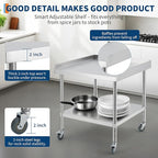 36x30x30 in Stainless Steel Equipment Grill Stand Table NSF Certified with 5 in Wheels, 400 LBS Capacity, 2 in Edge Baffle, for Hotel, Home, Commercial Restaurant Kitchen