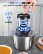 LINKChef Food Processor Small, 6 Cup Food Chopper with Container, 1.5L 250W Electric Meat Grinder for Home Use, Stainless Steel Mini Food Processor for Kitchen, Vegetable, Onion, Garlic, Salad