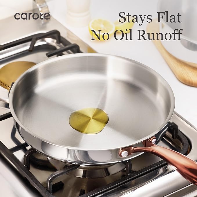 CAROTE 21pcs Tri-Ply Stainless Steel Cookware Set, Pots and Pans Set, Non Toxic Induction Kitchen Cooking Sets, Cookware Collection, Mirror Polish, Gold