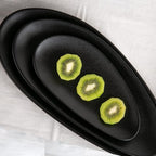 vicrays Large Oval Serving Platters, 16"/14"/10" Porcelain Serving Platters for Party, BBQ,Stackable Serving Trays Serving Plates for Appetizers, Sushi, Restaurant, Set of 3 (Black)`
