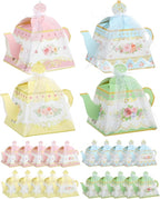Liobelon 24 PCS Floral Tea Party Favor Gift Boxes Teapot Candy Boxes Vintage Flower Treat Boxes Mini Teapot Favor Boxes with Ribbon for Tea Garden Wedding Bridal Birthday Baby Shower Party Supplies