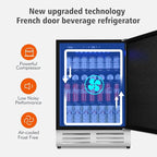 24 Inch Outdoor Beverage Refrigerator Cooler,Stainless Steel Wide Refrigerator for 210 Cans,Fit Perfectly for 24" Space Built-in Counter or Freestanding with powerful and quiet cooling system