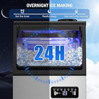 Commercial Ice Maker Machine 110 LBS/24H, 36 Ice Trays Freestanding & Undercounter Ice Machine Stainless Steel with 20 LBS Ice Storage Capacity, Ice Maker with Water Line and Filter, Dual Water Inlet