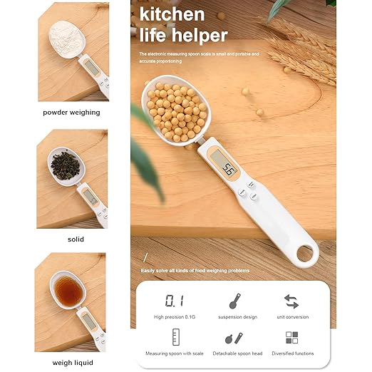 Digital Spoon Scale for Food, 500g/0.1g Precision, USB Rechargeable, LCD Display, Compact Kitchen Scale for Cooking & Baking