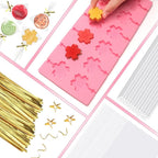 303Pcs Silicone Lollipop Molds Kit, Lollipop Maker Molds Set, Non-Stick Lollipop Candy Molds for Chocolate, 3D Flower Silicone Mold for Hard Candy with 100P Sticks, 100P Candy Bags, 100P Ties