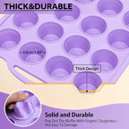 Mini Silicone Muffin Pan with Metal Frame, Non Stick Silicone Cupcake Pan with Handles 24 Cup, BPA Free Silicon Muffin Tin Tray Small for baking, egg bites, Cupcake Mold Purple