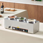 VEVOR Electric Soup Warmer, Three 6.34QT Stainless Steel Round Pot with 86~185°F Adjustable Temp, 1500W Commercial Bain Marie with Anti-Dry Burn and Reset Button, Soup Station for Restaurant, Buffet