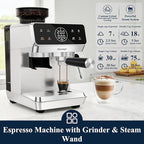 CM1620 Espresso Machine with Built-in Burr Grinder, 20 Bar Bean-to-Cup Espresso Maker with 44 Grind Settings & Steam Wand, Touchscreen Coffee Machine for Latte, Cappuccino & Iced Coffee