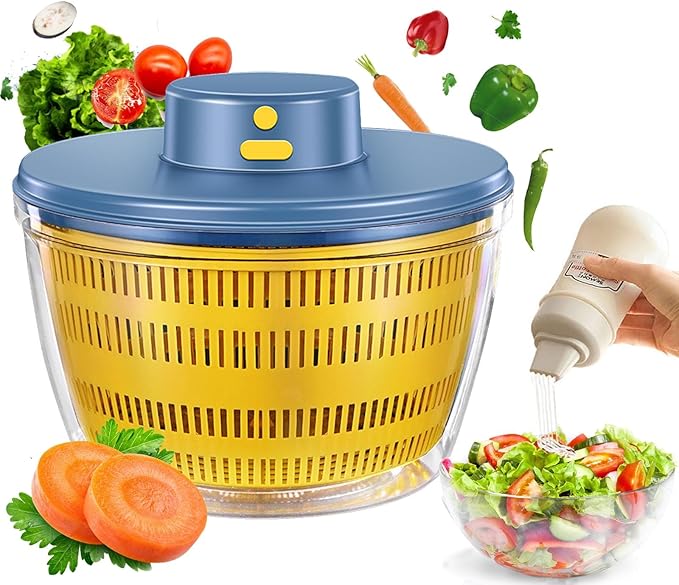 Large Salad Spinner,3-in-1 Vegetable Wash Bowl, Salad Bowl & Lettuce Spinner, Fruit Cleaner,4.22Qt Lettuce & Fruit Washer, Quick Drainage Electric Mixer