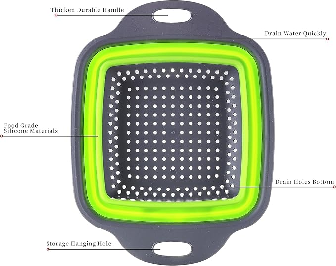 Collapsible Colander,Collapsible Colander Set,Folding Kitchen Silicone Strainer,Vegetable Pasta And Fruit,Folding and Expandable Square Silicone Kitchen Strainer